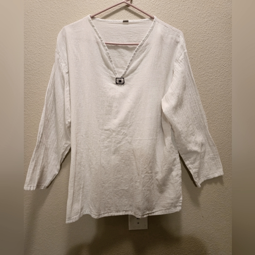 White long sleeve linen shirt Mens L
